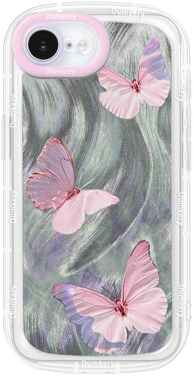 Main image of Cute Butterfly Phone Case for iPhone 16e/ 17e, Soft Clear TPU with Gradient Shining Textured Pattern, Shockproof Air Cushion Bumper Cases Cover for Girls Women
