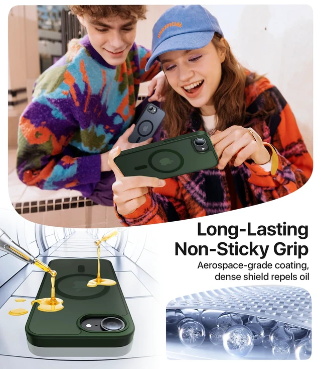 Alt view image 5 of 6 - Magnetic iPhone 17e & 16e Case, Matte Protective Case, Green | Shockproof, Compatible with MagSafe, Military-Grade Protection, Anti-Yellowing, Phone Case for iPhone 17 e/16 e 6.1"