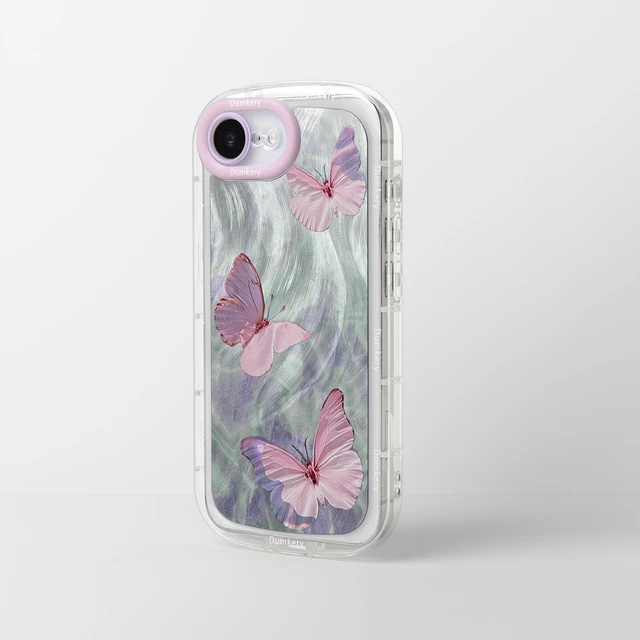 Alt view image 3 of 6 - Cute Butterfly Phone Case for iPhone 16e/ 17e, Soft Clear TPU with Gradient Shining Textured Pattern, Shockproof Air Cushion Bumper Cases Cover for Girls Women