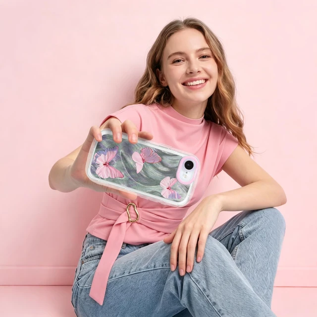 Alt view image 6 of 6 - Cute Butterfly Phone Case for iPhone 16e/ 17e, Soft Clear TPU with Gradient Shining Textured Pattern, Shockproof Air Cushion Bumper Cases Cover for Girls Women