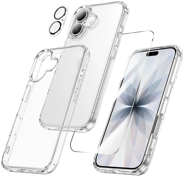 Main image of for iPhone 17 Case Clear | 3 in 1, with Front Tempered Glass Screen Protector & Camera Lens Protector, Anti-Yellowing Cover for iPhone 17 6.3 Inch