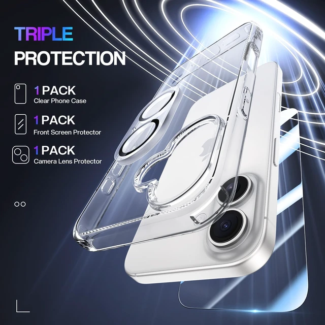 Alt view image 3 of 7 - for iPhone 17 Case Clear | 3 in 1, with Front Tempered Glass Screen Protector & Camera Lens Protector, Anti-Yellowing Cover for iPhone 17 6.3 Inch