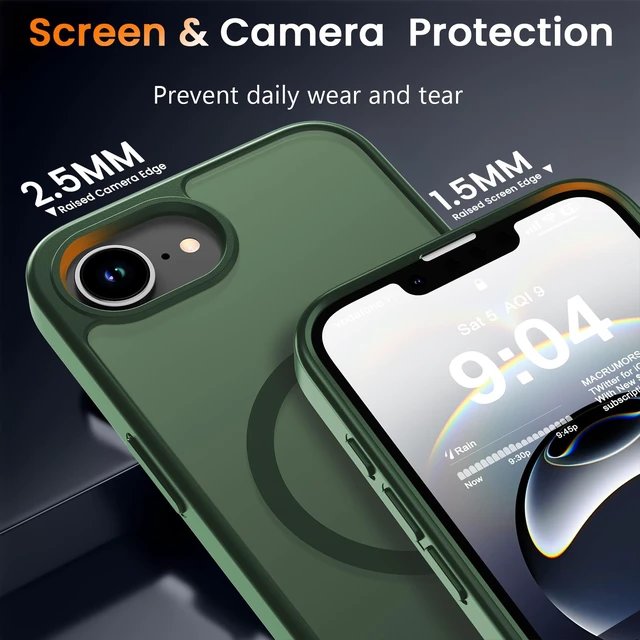 Alt view image 5 of 7 - Magnetic Matte Case for iPhone 17e/iPhone 16e 6.1-Inch,Green | Compatible with Magsafe,Military Grade Drop Protection,Slim Translucent Anti-Fingerprints Shockproof Protective Phone Case