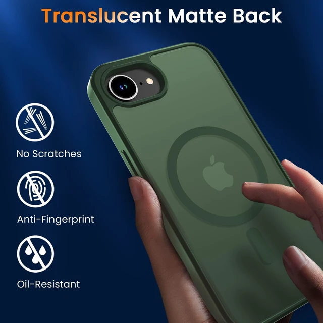 Alt view image 6 of 7 - Magnetic Matte Case for iPhone 17e/iPhone 16e 6.1-Inch,Green | Compatible with Magsafe,Military Grade Drop Protection,Slim Translucent Anti-Fingerprints Shockproof Protective Phone Case