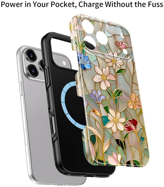 Alt view image 3 of 7 - for iPhone 18 Pro Case, Cute Trendy Floral, Wireless Charging | Dual-Layer Hard Shell + Silicone, Slim Fit Protective Phone Cover with Wildflower Designs for Women Girls