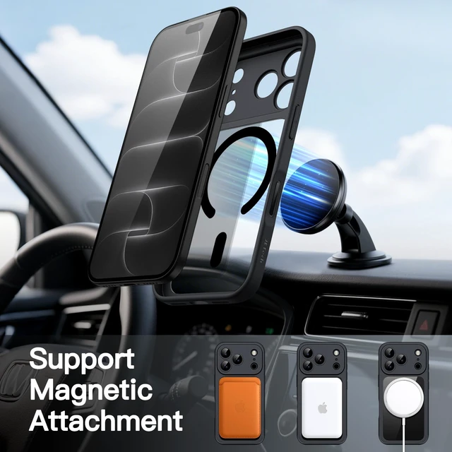 Alt view image 6 of 7 - 360° Full Body Magnetic Case for iPhone 18 Pro, Black | Compatible with MagSafe, Shockproof, Built-in Tempered Glass Screen Protector and Camera Control Button, Anti-Slip Grip