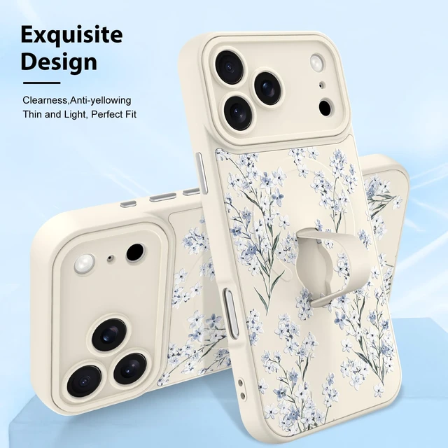 Alt view image 3 of 7 - Compatible with iPhone 18 Pro Case Floral Flower -White | 2026 Magnetic Compatible with MagSafe, Cute Pattern Wristband Kickstand Shockproof Protective Case for Girls Women