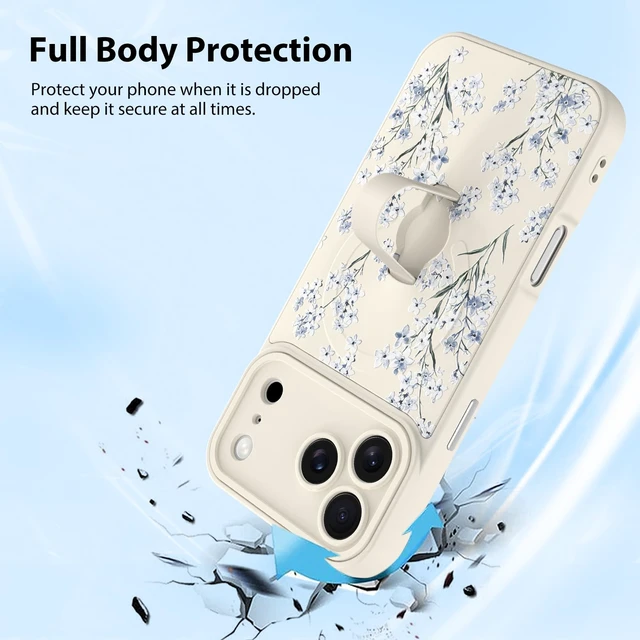 Alt view image 2 of 7 - Compatible with iPhone 18 Pro Case Floral Flower -White | 2026 Magnetic Compatible with MagSafe, Cute Pattern Wristband Kickstand Shockproof Protective Case for Girls Women