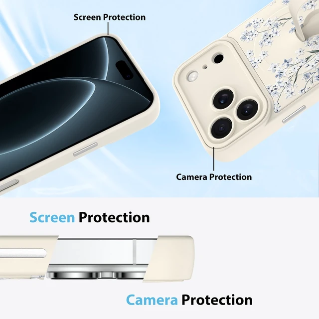 Alt view image 5 of 7 - Compatible with iPhone 18 Pro Case Floral Flower -White | 2026 Magnetic Compatible with MagSafe, Cute Pattern Wristband Kickstand Shockproof Protective Case for Girls Women