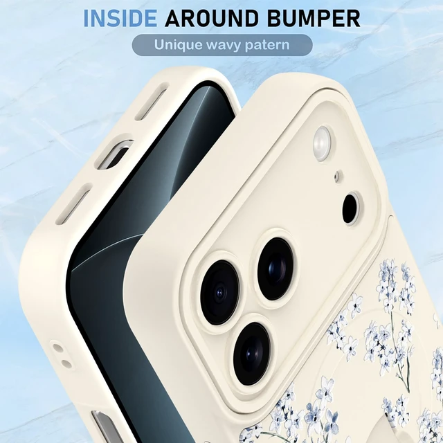Alt view image 4 of 7 - Compatible with iPhone 18 Pro Case Floral Flower -White | 2026 Magnetic Compatible with MagSafe, Cute Pattern Wristband Kickstand Shockproof Protective Case for Girls Women