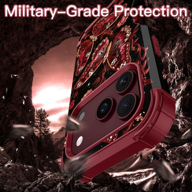 Alt view image 5 of 7 - for iPhone 18 Pro Case 3 in 1 Shockproof Heavy Duty Rugged Hard PC+Soft Silicone Full Body Protective Cover Butterfly Case for Apple iPhone 18 Pro, Ruby Gem Butterfly