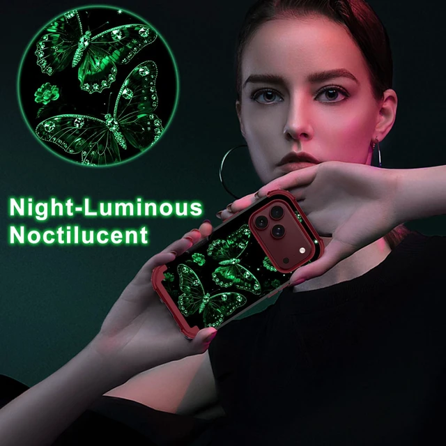 Alt view image 6 of 7 - for iPhone 18 Pro Case 3 in 1 Shockproof Heavy Duty Rugged Hard PC+Soft Silicone Full Body Protective Cover Butterfly Case for Apple iPhone 18 Pro, Ruby Gem Butterfly