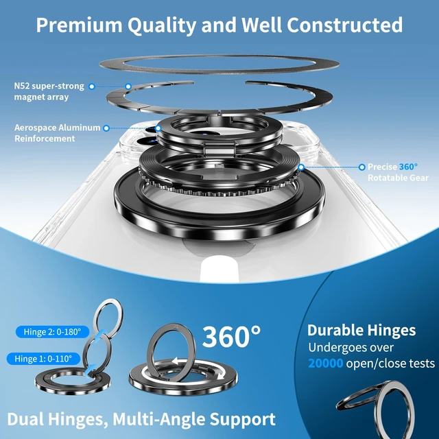 Alt view image 3 of 7 - for iPhone 18/17 Pro Max Case Clear 360 Spin Magnetic Black Stand | Fit for MagSafe, Screen Protector, Detachable Ring Holder Grip, Military Grade Drop Protection, Non-Yellowing Phone Cover