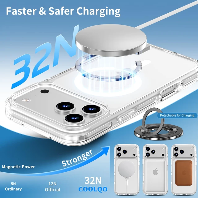 Alt view image 5 of 7 - for iPhone 18/17 Pro Max Case Clear 360 Spin Magnetic Black Stand | Fit for MagSafe, Screen Protector, Detachable Ring Holder Grip, Military Grade Drop Protection, Non-Yellowing Phone Cover