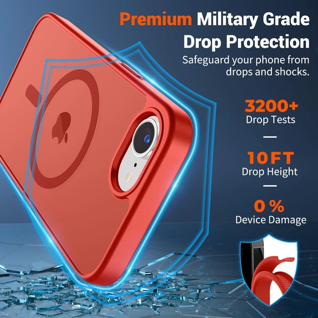 Alt view image 3 of 7 - Magnetic for iPhone 17e Case/iPhone 16e Case Red | With Screen Protector, Translucent Matte, Compatible with MagSafe, Military Grade Drop Proof, Rugged Shockproof Protective