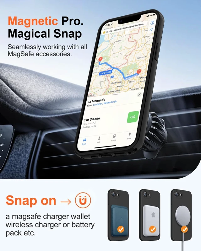 Alt view image 3 of 7 - Magnetic for iPhone 17e Case/iPhone 16e Case,Shockproof Matte Case,Black | with Screen Protector,Compatible with MagSafe,Military Grade Drop Protection,Full Camera Protection,Non-Slip Design Cover