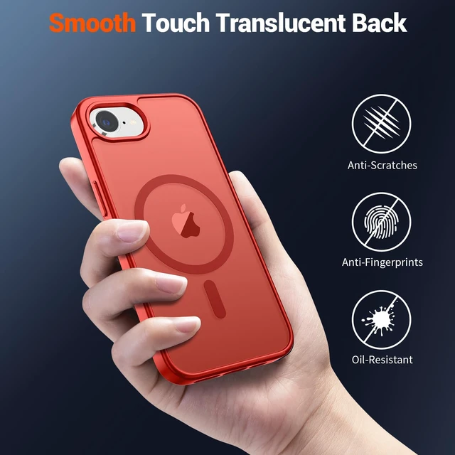 Alt view image 6 of 7 - Magnetic for iPhone 17e Case/iPhone 16e Case Red | With Screen Protector, Translucent Matte, Compatible with MagSafe, Military Grade Drop Proof, Rugged Shockproof Protective