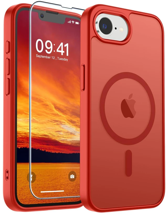 Main image of Magnetic for iPhone 17e Case/iPhone 16e Case Red | With Screen Protector, Translucent Matte, Compatible with MagSafe, Military Grade Drop Proof, Rugged Shockproof Protective