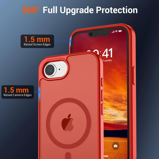 Alt view image 4 of 7 - Magnetic for iPhone 17e Case/iPhone 16e Case Red | With Screen Protector, Translucent Matte, Compatible with MagSafe, Military Grade Drop Proof, Rugged Shockproof Protective