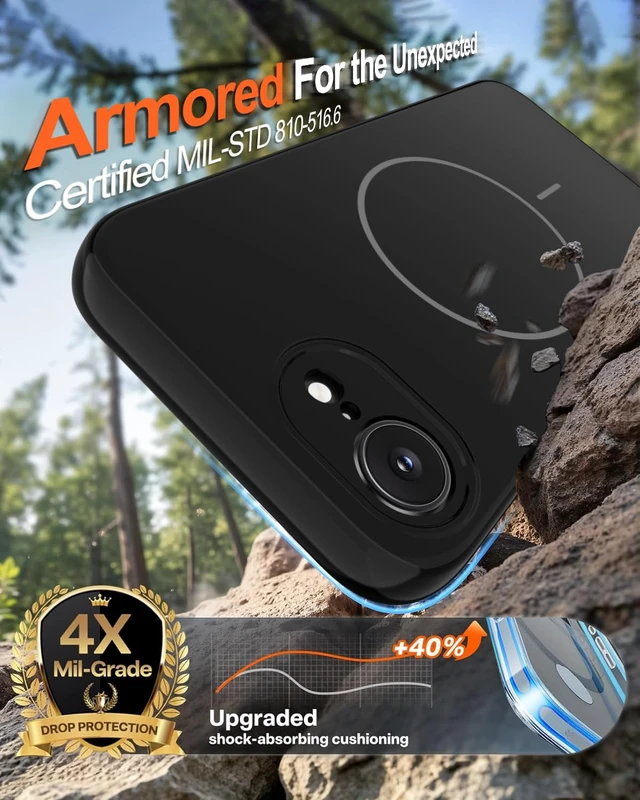 Alt view image 5 of 7 - Magnetic for iPhone 17e Case/iPhone 16e Case,Shockproof Matte Case,Black | with Screen Protector,Compatible with MagSafe,Military Grade Drop Protection,Full Camera Protection,Non-Slip Design Cover