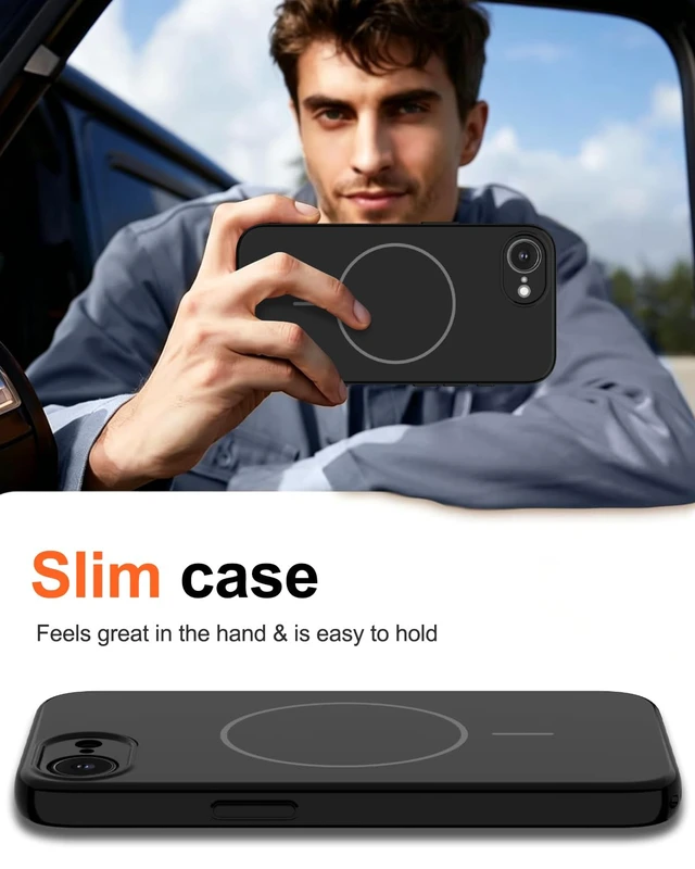 Alt view image 6 of 7 - Magnetic for iPhone 17e Case/iPhone 16e Case,Shockproof Matte Case,Black | with Screen Protector,Compatible with MagSafe,Military Grade Drop Protection,Full Camera Protection,Non-Slip Design Cover
