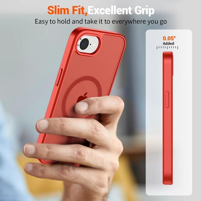 Alt view image 7 of 7 - Magnetic for iPhone 17e Case/iPhone 16e Case Red | With Screen Protector, Translucent Matte, Compatible with MagSafe, Military Grade Drop Proof, Rugged Shockproof Protective