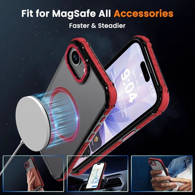 Alt view image 3 of 7 - Strong Magnetic Case for iPhone 16E/iPhone 17E, Matte Red | Compatible with Magsafe Military Grade Drop Protection Translucent Slim Fit Anti-slip Shockproof Protective Phone Cover