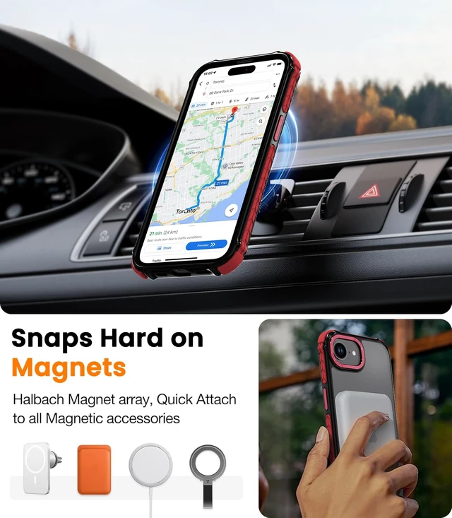 Alt view image 2 of 7 - Strong Magnetic Case for iPhone 16E/iPhone 17E, Matte Red | Compatible with Magsafe Military Grade Drop Protection Translucent Slim Fit Anti-slip Shockproof Protective Phone Cover