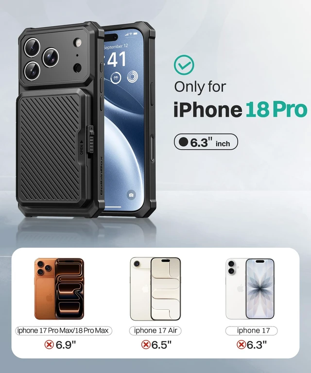 Alt view image 2 of 7 - for iPhone 18 Pro Case with Card Slot & Safety Lock, Black | Holds 4~5 Cards & Cash, RFID Blocking, Camera Control Button, Shockproof Wallet Phone Case for Apple iPhone 18 Pro 6.3''