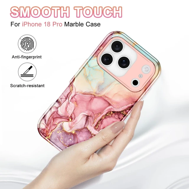 Alt view image 3 of 7 - Compatible with iPhone 18 Pro Case 6.3 Inch 2026,Marble Pattern 3 in 1 Heavy Duty Shockproof Full Body Rugged Hard PC+Soft Silicone Drop Protective Women Girl Phone Cases, Rose Gold