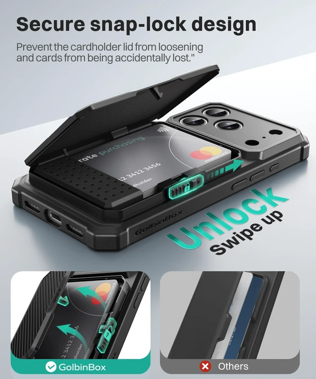 Alt view image 3 of 7 - for iPhone 18 Pro Case with Card Slot & Safety Lock, Black | Holds 4~5 Cards & Cash, RFID Blocking, Camera Control Button, Shockproof Wallet Phone Case for Apple iPhone 18 Pro 6.3''