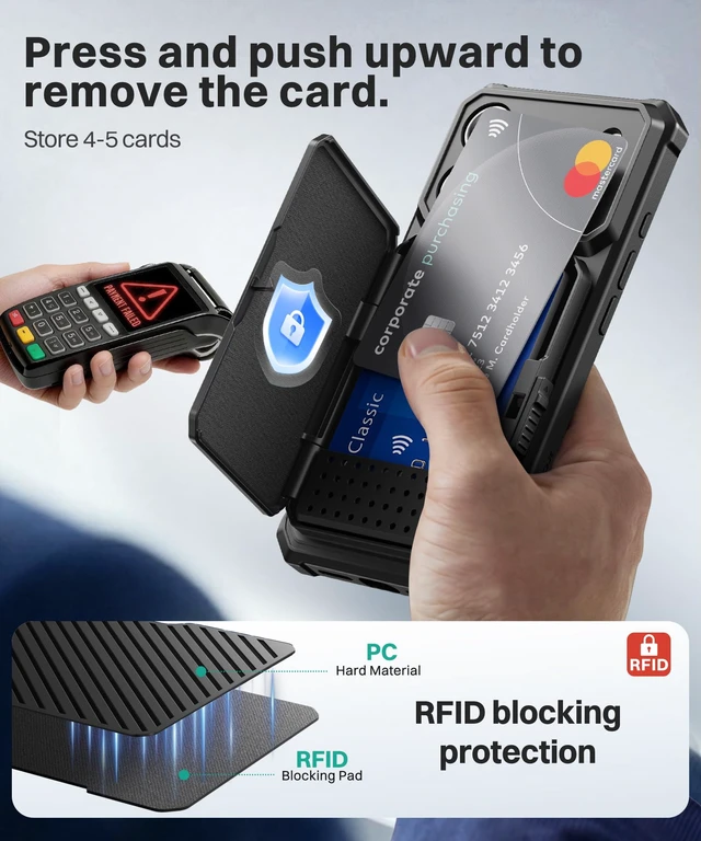 Alt view image 4 of 7 - for iPhone 18 Pro Case with Card Slot & Safety Lock, Black | Holds 4~5 Cards & Cash, RFID Blocking, Camera Control Button, Shockproof Wallet Phone Case for Apple iPhone 18 Pro 6.3''