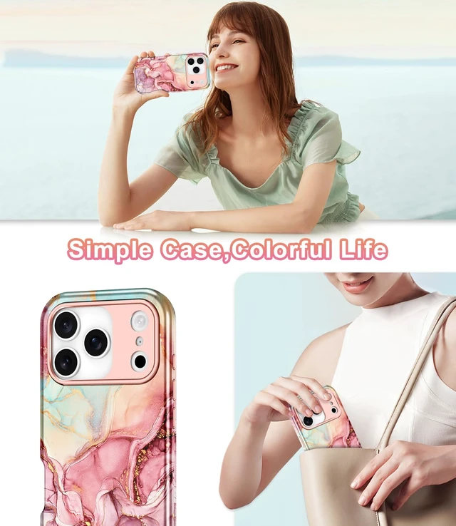 Alt view image 6 of 7 - Compatible with iPhone 18 Pro Case 6.3 Inch 2026,Marble Pattern 3 in 1 Heavy Duty Shockproof Full Body Rugged Hard PC+Soft Silicone Drop Protective Women Girl Phone Cases, Rose Gold
