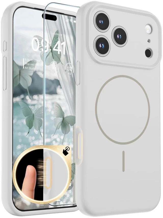 Main image of Silicone & Magnetic for iPhone 18 Pro Case White | Compatible with MagSafe, Full Camera Protection with Screen Protector, Silicone Shockproof Phone Cover,White