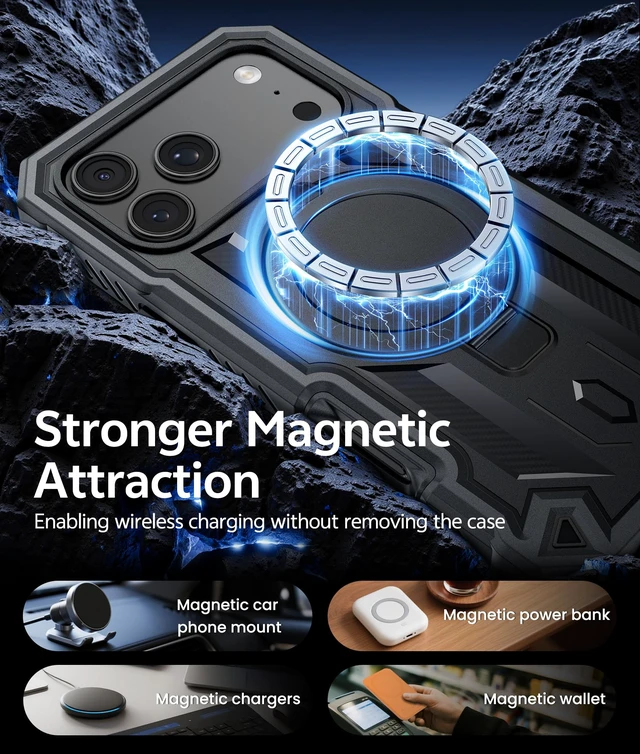 Alt view image 3 of 7 - for iPhone 18 Pro Case with Magnetic Kickstand Black | Built-in Screen Protector, Compatible with MagSafe, 20FT Military Drop Protection, Durable Ring stand, Full Body Rugged Cover