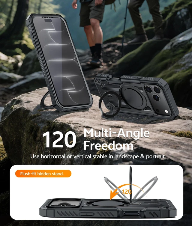 Alt view image 4 of 7 - for iPhone 18 Pro Case with Magnetic Kickstand Black | Built-in Screen Protector, Compatible with MagSafe, 20FT Military Drop Protection, Durable Ring stand, Full Body Rugged Cover