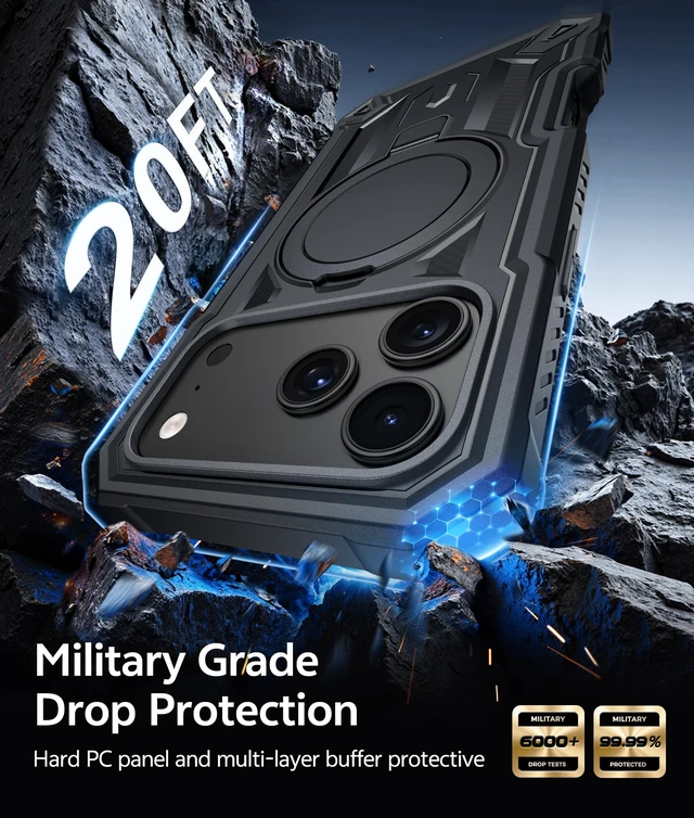 Alt view image 5 of 7 - for iPhone 18 Pro Case with Magnetic Kickstand Black | Built-in Screen Protector, Compatible with MagSafe, 20FT Military Drop Protection, Durable Ring stand, Full Body Rugged Cover