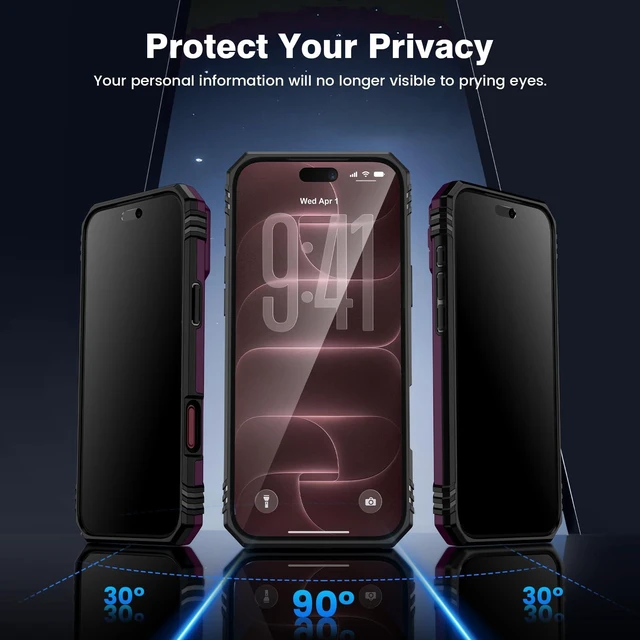 Alt view image 3 of 7 - for iPhone 18 Pro Case with Slide Camera Cover and Kickstand | Privacy Screen Protector & Ring Kickstand Military Grade Heavy Duty Protection Cover for iPhone 18 Pro - Burgundy Red