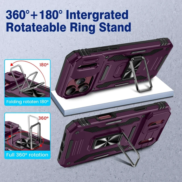 Alt view image 4 of 7 - for iPhone 18 Pro Case with Slide Camera Cover and Kickstand | Privacy Screen Protector & Ring Kickstand Military Grade Heavy Duty Protection Cover for iPhone 18 Pro - Burgundy Red