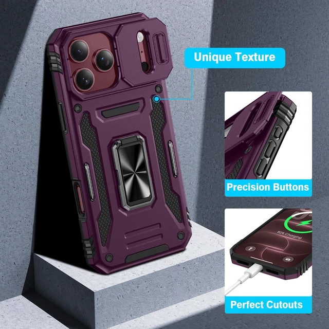Alt view image 7 of 7 - for iPhone 18 Pro Case with Slide Camera Cover and Kickstand | Privacy Screen Protector & Ring Kickstand Military Grade Heavy Duty Protection Cover for iPhone 18 Pro - Burgundy Red