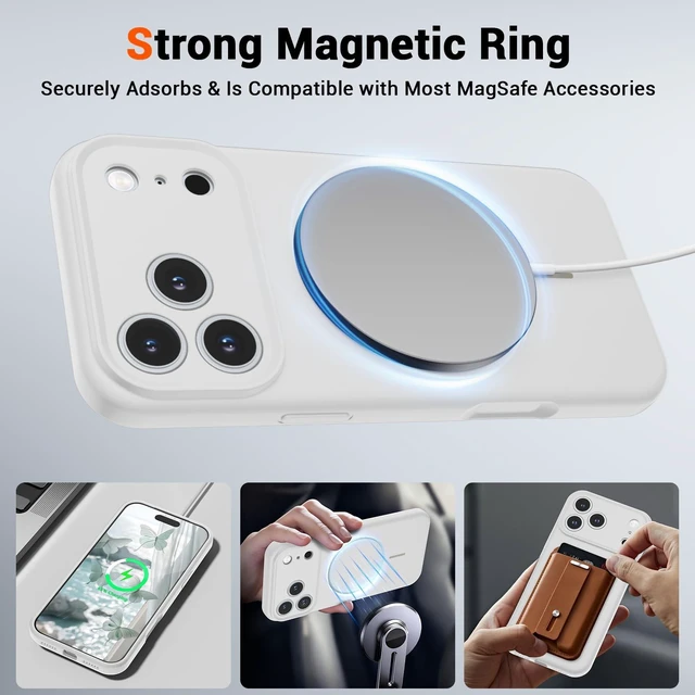 Alt view image 5 of 7 - Silicone & Magnetic for iPhone 18 Pro Case White | Compatible with MagSafe, Full Camera Protection with Screen Protector, Silicone Shockproof Phone Cover,White
