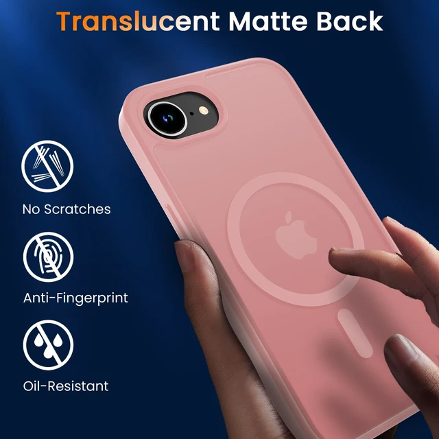 Alt view image 6 of 7 - Magnetic Matte Case for iPhone 17e/iPhone 16e 6.1-Inch,Pink | Compatible with Magsafe,Military Grade Drop Protection,Slim Translucent Anti-Fingerprints Shockproof Protective Phone Case
