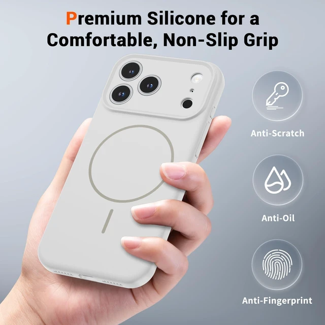 Alt view image 7 of 7 - Silicone & Magnetic for iPhone 18 Pro Case White | Compatible with MagSafe, Full Camera Protection with Screen Protector, Silicone Shockproof Phone Cover,White