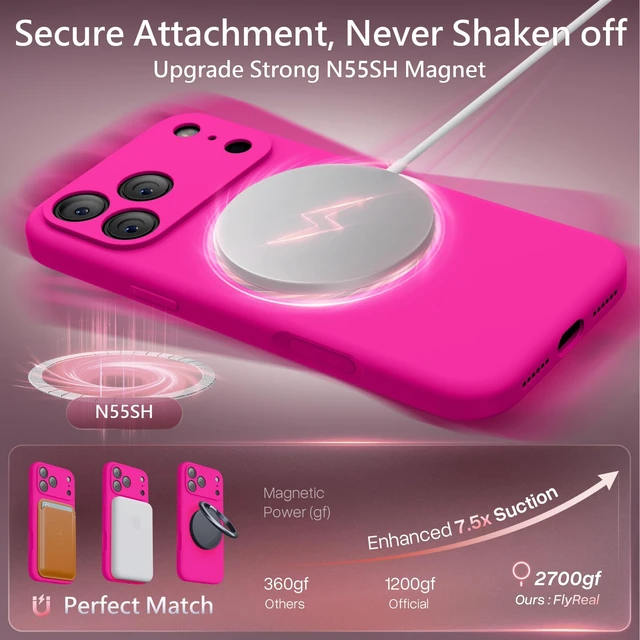 Alt view image 5 of 7 - Magnetic for iPhone 18 Pro Case, 6.3", Hot Pink | Compatible with MagSafe, Integrated Silicone Camera Control Button, Camera Protection, Anti-Scratch Soft Microfiber Lining