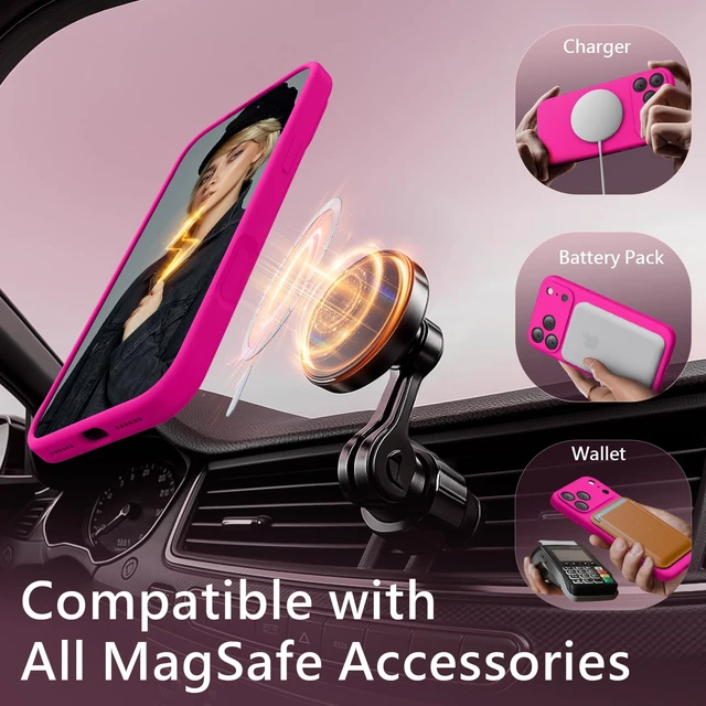 Alt view image 6 of 7 - Magnetic for iPhone 18 Pro Case, 6.3", Hot Pink | Compatible with MagSafe, Integrated Silicone Camera Control Button, Camera Protection, Anti-Scratch Soft Microfiber Lining