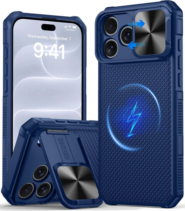 Main image of for iPhone 18 Pro Case with Slide Camera Cover, Fit for Magsafe | Built in Kickstand, Full Camera Protection, 16FT Military Grade Shockproof Rugged Phone Case for iPhone 18 Pro, Blue