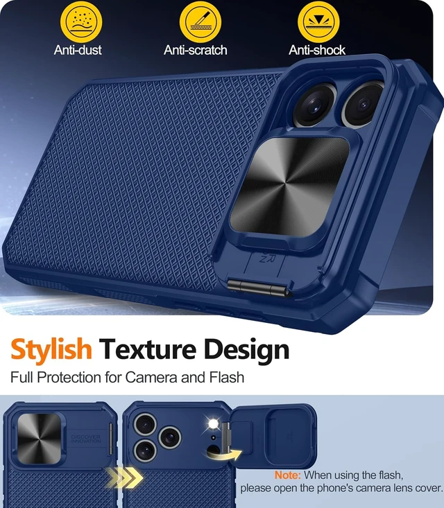 Alt view image 6 of 7 - for iPhone 18 Pro Case with Slide Camera Cover, Fit for Magsafe | Built in Kickstand, Full Camera Protection, 16FT Military Grade Shockproof Rugged Phone Case for iPhone 18 Pro, Blue