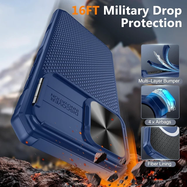Alt view image 5 of 7 - for iPhone 18 Pro Case with Slide Camera Cover, Fit for Magsafe | Built in Kickstand, Full Camera Protection, 16FT Military Grade Shockproof Rugged Phone Case for iPhone 18 Pro, Blue