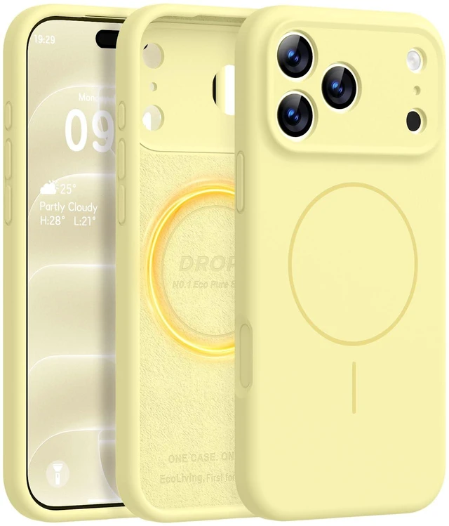 Main image of Magnetic for iPhone 18 Pro Case 6.3" Silicone, Creamy Yellow | Compatible with Magsafe, Full Camera Protection, Soft Microfiber Lining, Shockproof Protective Case for iPhone 18 Pro
