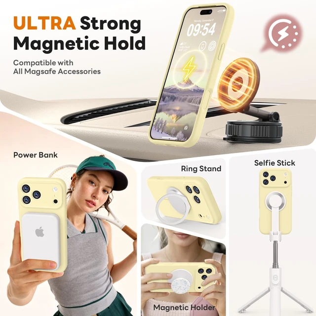 Alt view image 3 of 7 - Magnetic for iPhone 18 Pro Case 6.3" Silicone, Creamy Yellow | Compatible with Magsafe, Full Camera Protection, Soft Microfiber Lining, Shockproof Protective Case for iPhone 18 Pro